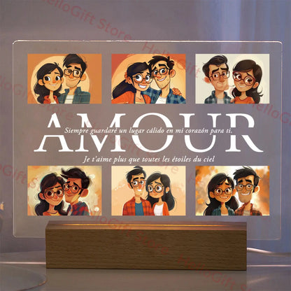 Lampe acrylique 3D personnalisée avec photo et texte, veilleuse personnalisée pour chambre à coucher, maman, papa, amour, famille, anniversaire, cadeau de Noël Ma boutique