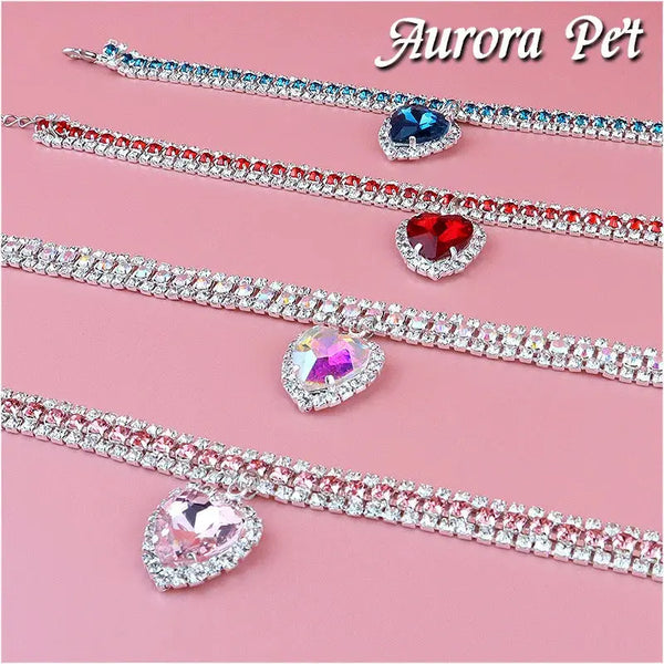 Collier de luxe pour chat, mignon, réglable, pendentif en forme de cœur, strass, chaton, chiot, accessoire de toilettage pour animaux de compagnie Ma boutique