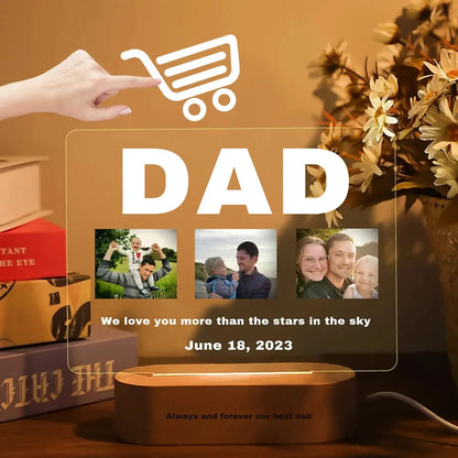 Lampe acrylique 3D personnalisée avec photo et texte, veilleuse personnalisée pour chambre à coucher, maman, papa, amour, famille, anniversaire, cadeau de Noël Ma boutique