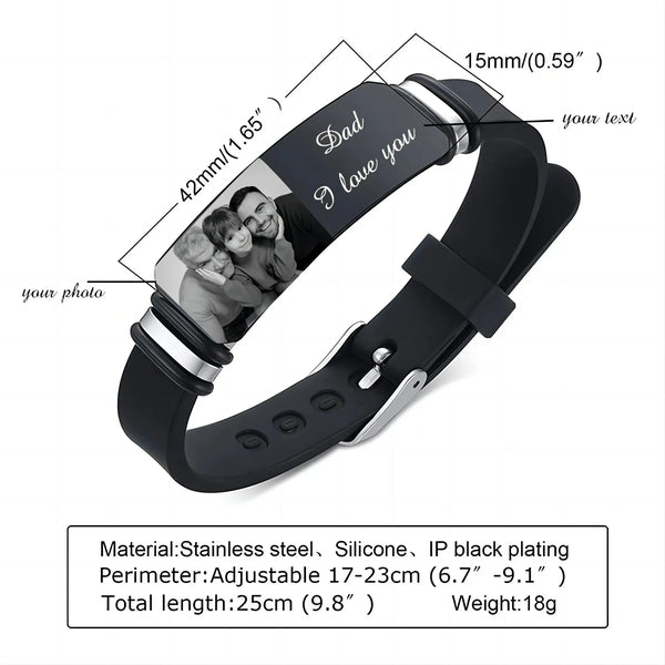 Bracelet photo personnalisé, cadeau commémoratif pour la famille et les amis, bracelet en silicone noir, photo gravée personnalisée Ma boutique