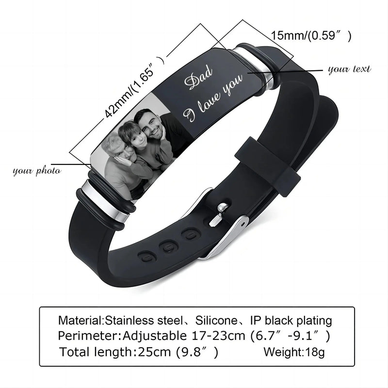 Bracelet photo personnalisé, cadeau commémoratif pour la famille et les amis, bracelet en silicone noir, photo gravée personnalisée Ma boutique