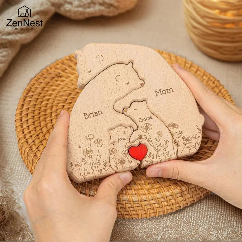 Puzzles artistiques en bois, puzzle de nom personnalisé de la famille du petit ours, cadeaux de Noël de Thanksgiving, décorations de table pour la maison Ma boutique