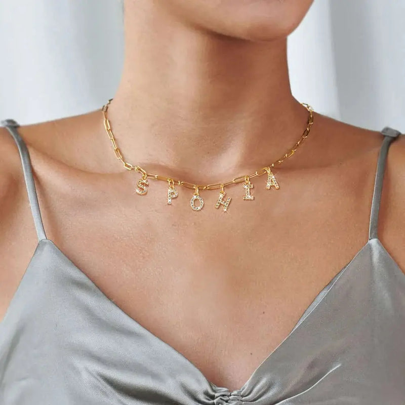 Collier personnalisé en acier inoxydable pour femme, pendentif lettre Alpahbet, nom initial, déclaration de collier, cadeau de breloques Ma boutique