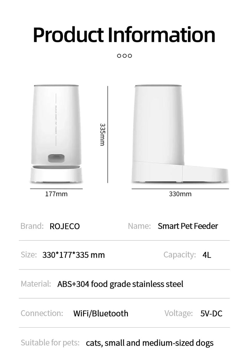 ROJECO-Mangeoire automatique intelligente pour animaux de compagnie, distributeur de nourriture pour chat, distributeur de croquettes, télécommande, bouton WiFi, accessoires pour chats et chiens Ma boutique