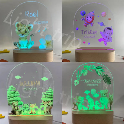 veilleuse personnalisée bébé avec prénom sur socle LED