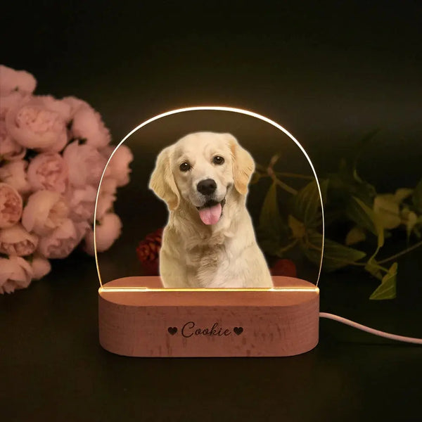 Lumière commémorative personnalisée pour animaux de compagnie avec photo Lampe de nuit personnalisée pour cadeau de sympathie de chat de chien décédé avec plaque commémorative de base en bois Ma boutique