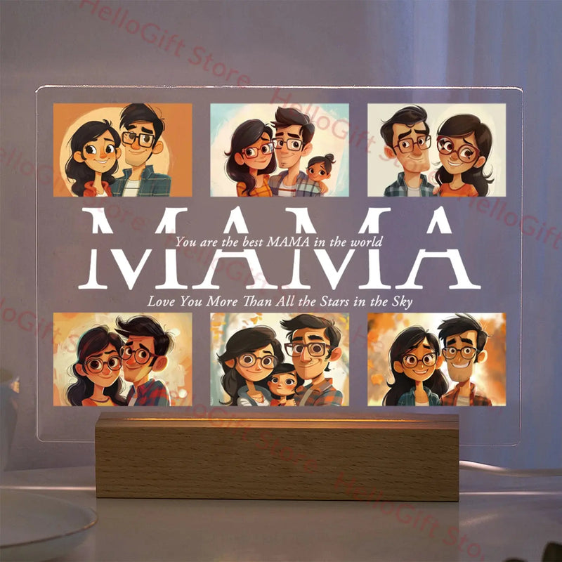 Lampe acrylique 3D personnalisée avec photo et texte, veilleuse personnalisée pour chambre à coucher, maman, papa, amour, famille, anniversaire, cadeau de Noël Ma boutique
