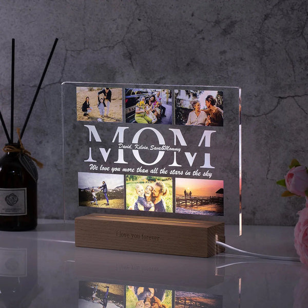 Lampe acrylique 3D personnalisée avec photo et texte, veilleuse personnalisée pour chambre à coucher, maman, papa, amour, famille, anniversaire, cadeau de Noël Ma boutique