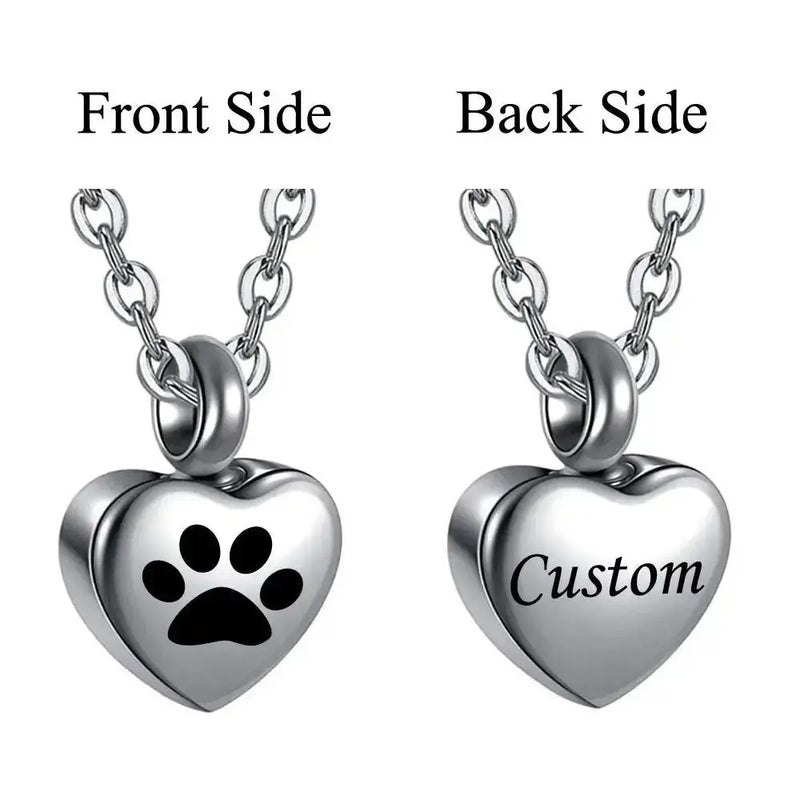 Collier en acier inoxydable, petit cœur avec patte d'animaux de compagnie, breloques pour cendres commémoratives, bijoux pendentif souvenir Ma boutique