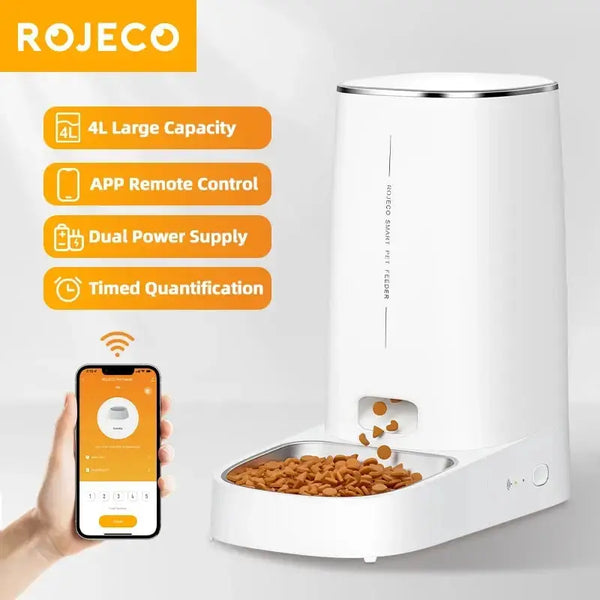 ROJECO-Mangeoire automatique intelligente pour animaux de compagnie, distributeur de nourriture pour chat, distributeur de croquettes, télécommande, bouton WiFi, accessoires pour chats et chiens Ma boutique
