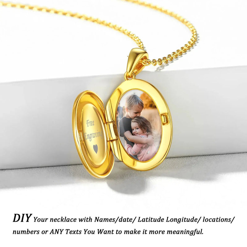 U7 925 argent Sterling personnalisé Photo ovale médaillon collier pour les femmes personnalisé graver fleur votre photo bijoux cadeau pour elle Ma boutique