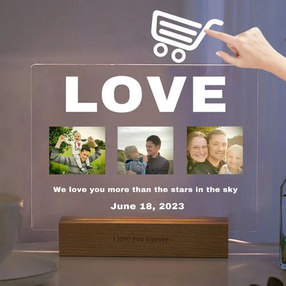 Lampe acrylique 3D personnalisée avec photo et texte, veilleuse personnalisée pour chambre à coucher, maman, papa, amour, famille, anniversaire, cadeau de Noël Ma boutique