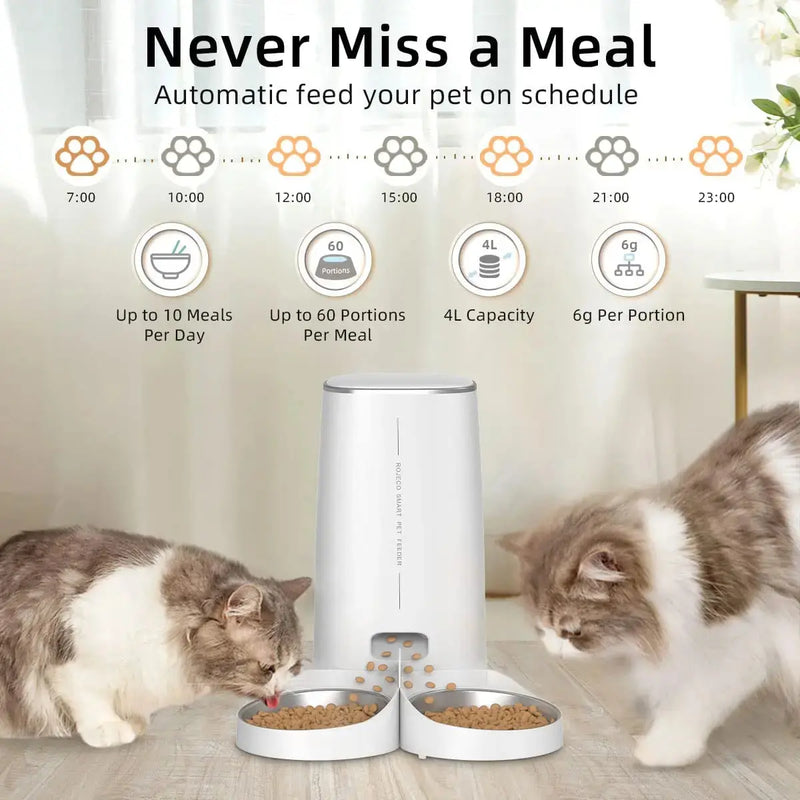 ROJECO-Mangeoire automatique intelligente pour animaux de compagnie, distributeur de nourriture pour chat, distributeur de croquettes, télécommande, bouton WiFi, accessoires pour chats et chiens Ma boutique