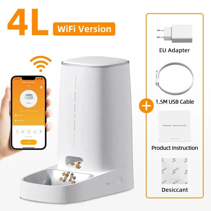 ROJECO-Mangeoire automatique intelligente pour animaux de compagnie, distributeur de nourriture pour chat, distributeur de croquettes, télécommande, bouton WiFi, accessoires pour chats et chiens Ma boutique