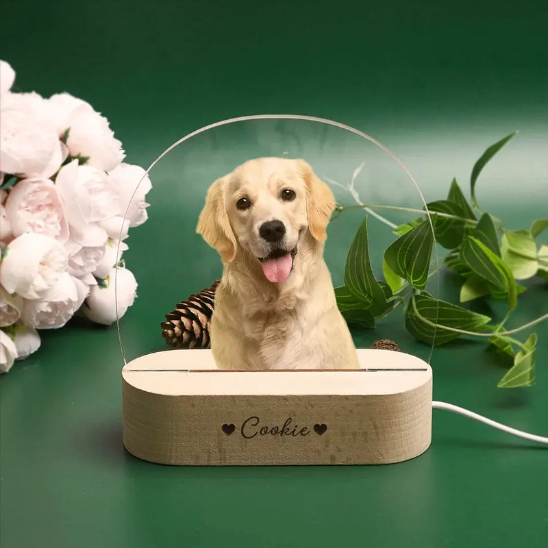 Lumière commémorative personnalisée pour animaux de compagnie avec photo Lampe de nuit personnalisée pour cadeau de sympathie de chat de chien décédé avec plaque commémorative de base en bois Ma boutique