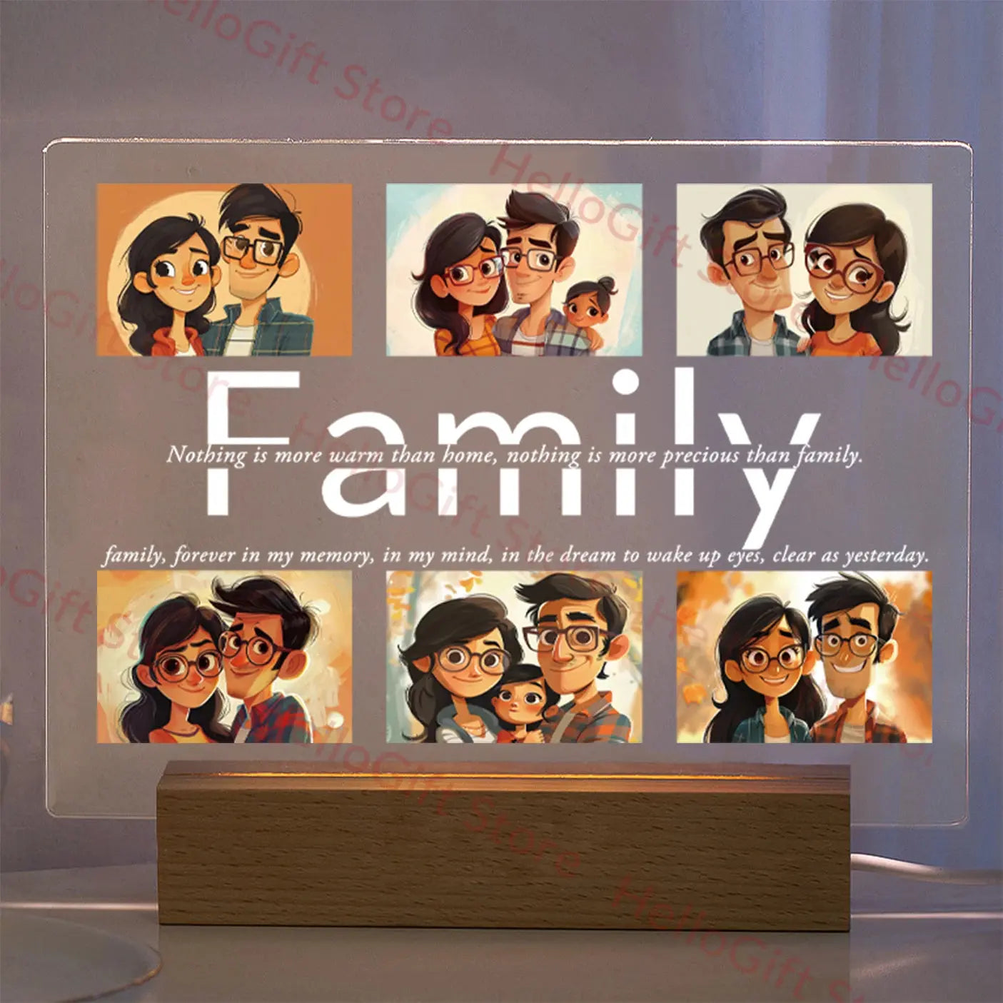 Lampe acrylique 3D personnalisée avec photo et texte, veilleuse personnalisée pour chambre à coucher, maman, papa, amour, famille, anniversaire, cadeau de Noël Ma boutique