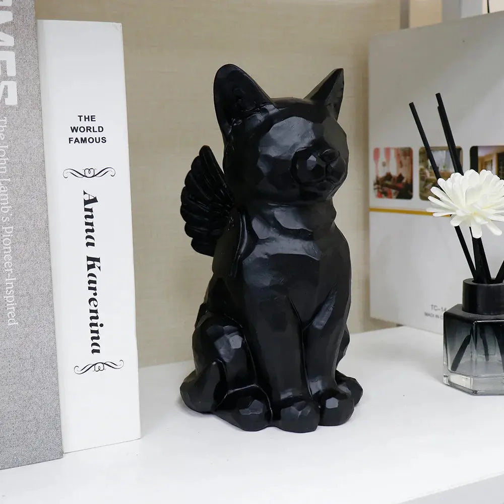 Statue de jardin commémorative d'ange chat noir personnalisé avec caractéristiques d'urne funéraire, 7.4 po (H) Ma boutique