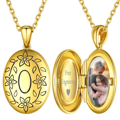 U7 925 argent Sterling personnalisé Photo ovale médaillon collier pour les femmes personnalisé graver fleur votre photo bijoux cadeau pour elle Ma boutique