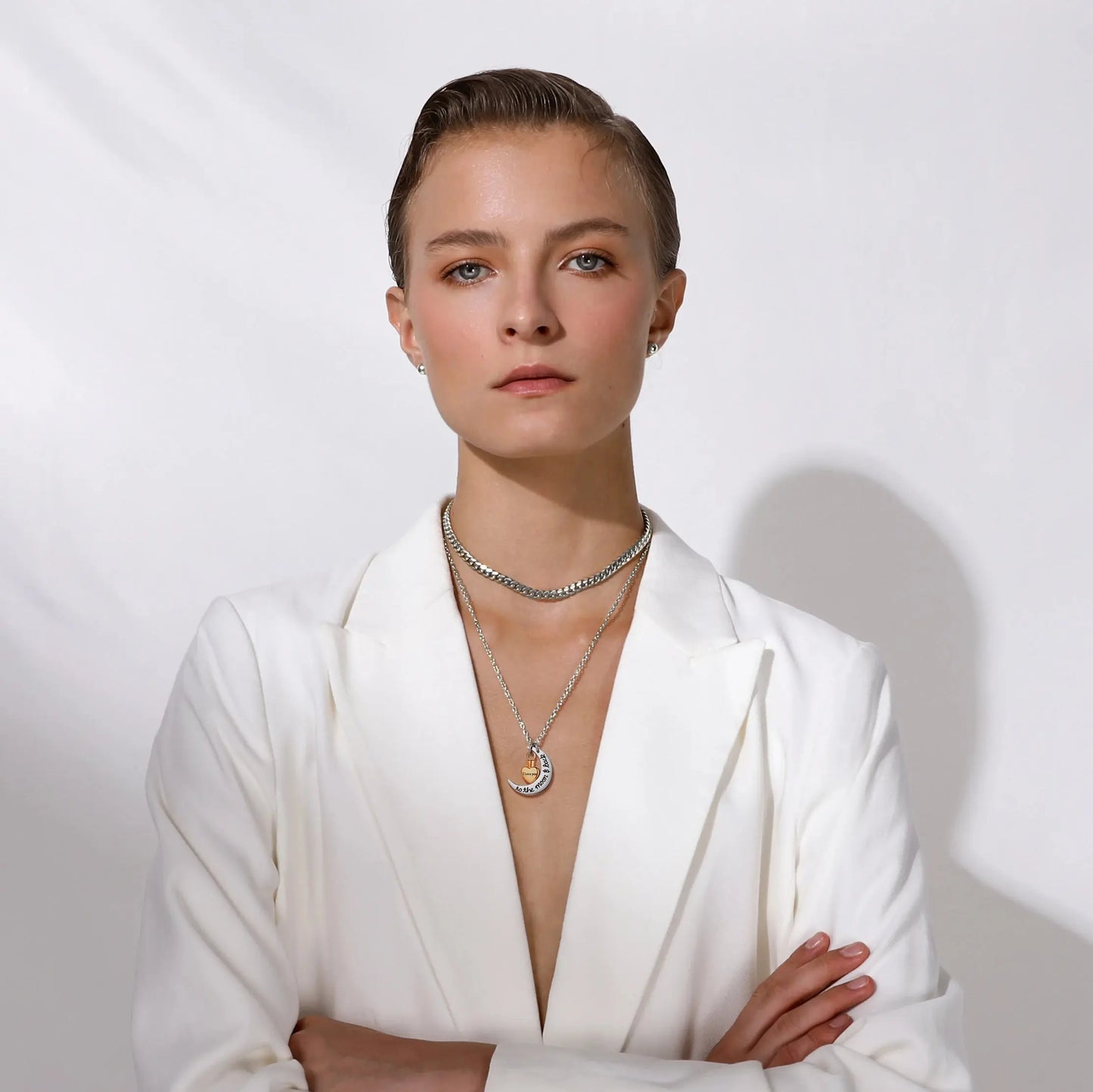 U7 croissant de lune coeur urne collier crémation bijoux pour cendres je t'aime à la lune et au dos Double pendentif à breloque chaîne Rolo 