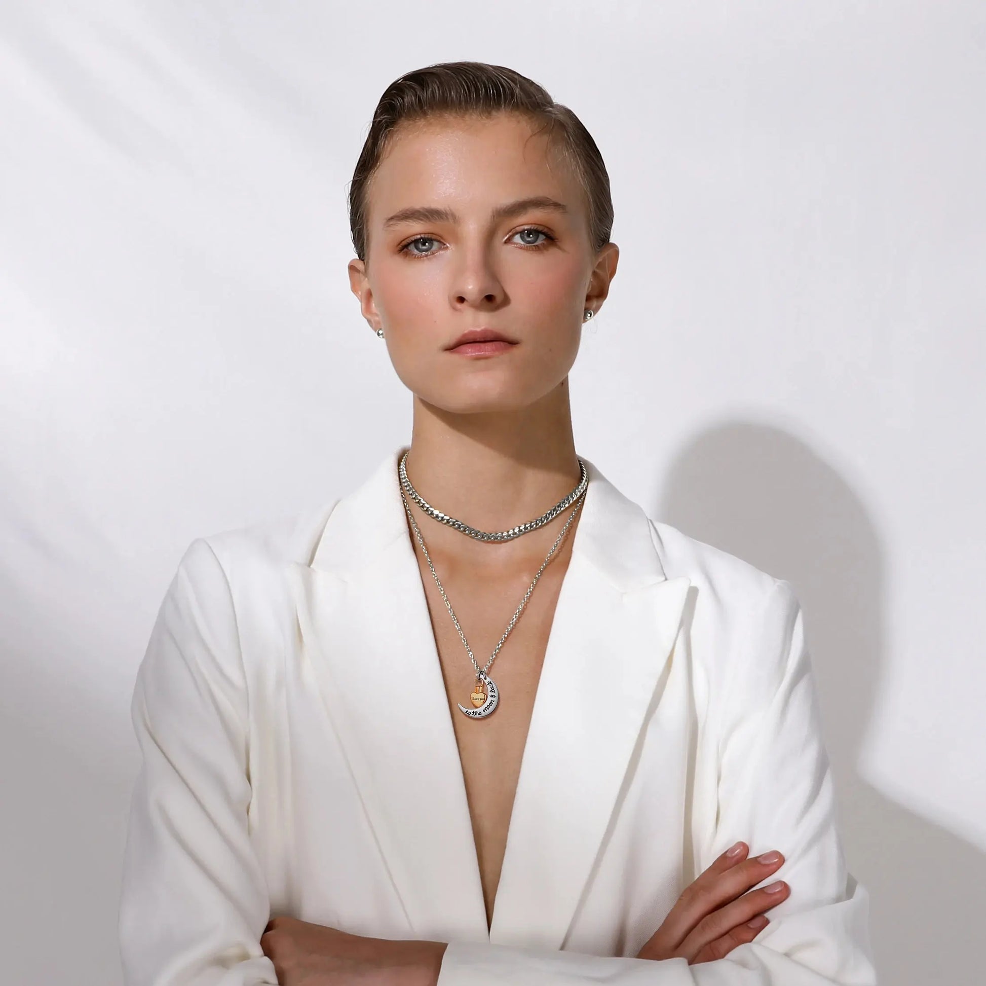 U7 croissant de lune coeur urne collier crémation bijoux pour cendres je t'aime à la lune et au dos Double pendentif à breloque chaîne Rolo 