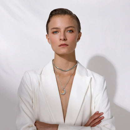 U7 croissant de lune coeur urne collier crémation bijoux pour cendres je t'aime à la lune et au dos Double pendentif à breloque chaîne Rolo 