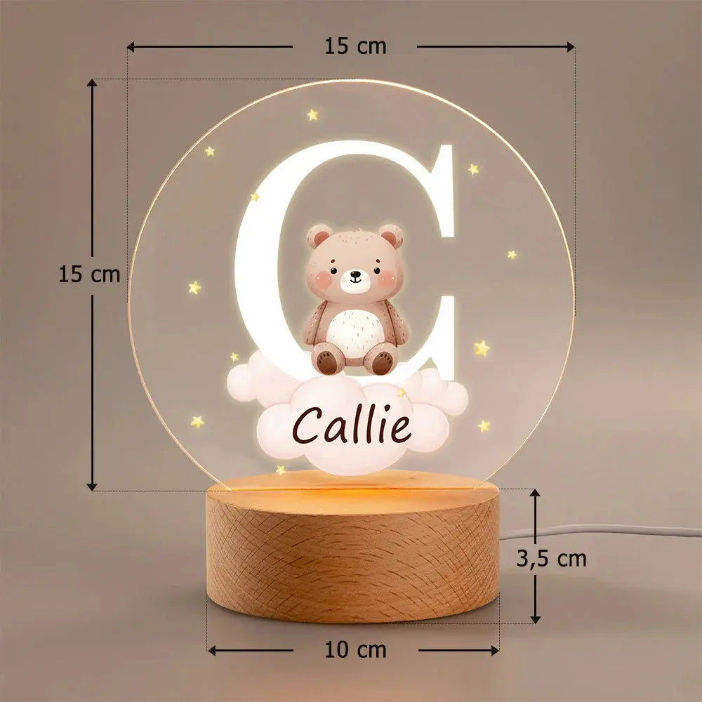 Veilleuse LED Personnalisée avec Initiale et Nom Décoration de Chambre avec Socle en Bois Cadeau Noël Anniversaire Naissance pour Enfant