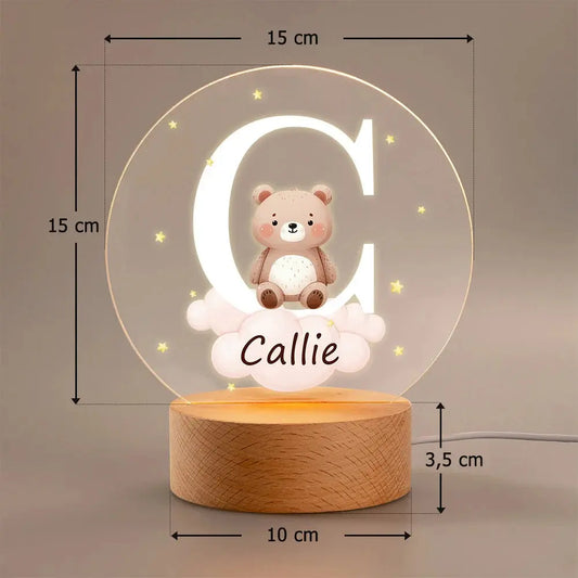 Veilleuse LED Personnalisée avec Initiale et Nom Décoration de Chambre avec Socle en Bois Cadeau Noël Anniversaire Naissance pour Enfant