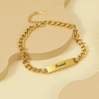 Ensemble de bracelets personnalisés pour couple avec boîte rose, nom personnalisé, barre de date, bijoux pour mari, petit ami, bracelets du jour de Léon pour elle Ma boutique