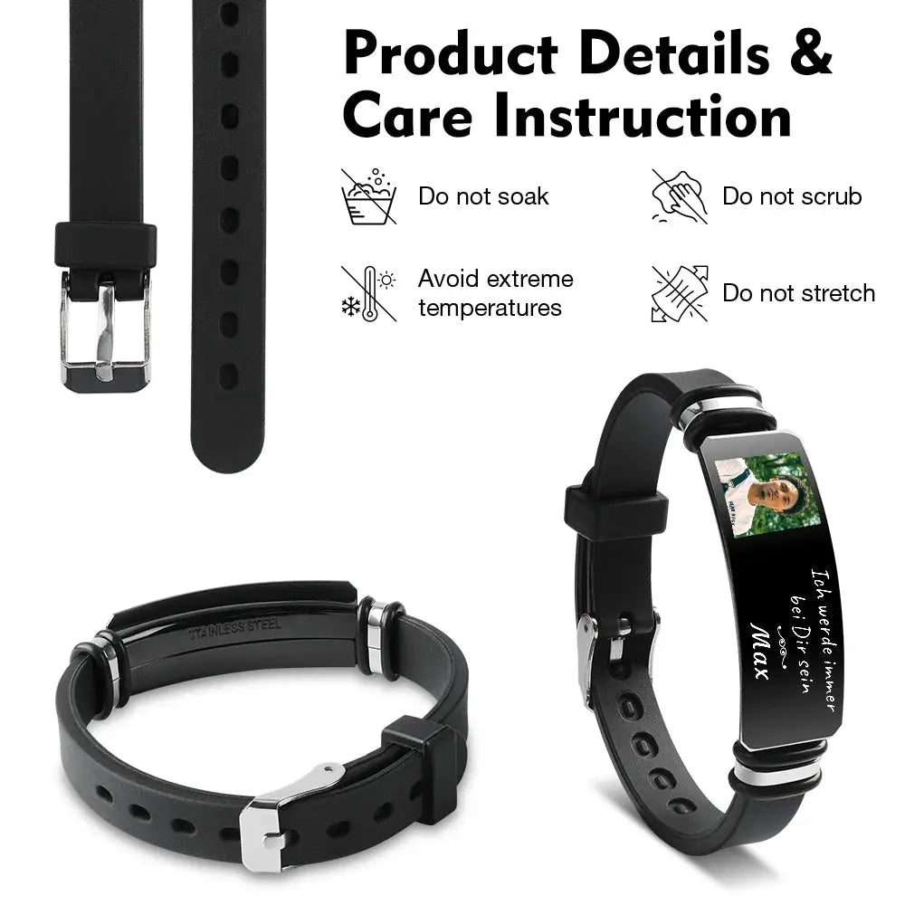 Bracelet photo personnalisé, cadeau commémoratif pour la famille et les amis, bracelet en silicone noir, photo gravée personnalisée Ma boutique