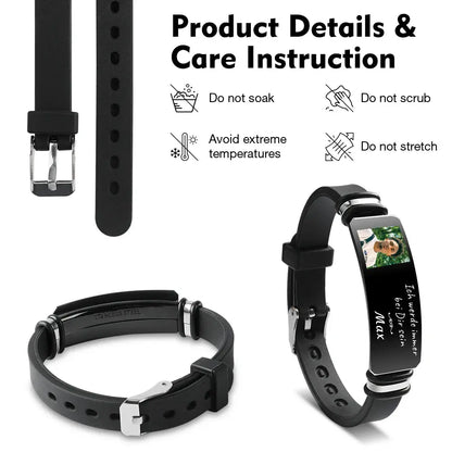 Bracelet photo personnalisé, cadeau commémoratif pour la famille et les amis, bracelet en silicone noir, photo gravée personnalisée Ma boutique