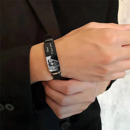 Bracelet photo personnalisé, cadeau commémoratif pour la famille et les amis, bracelet en silicone noir, photo gravée personnalisée Ma boutique