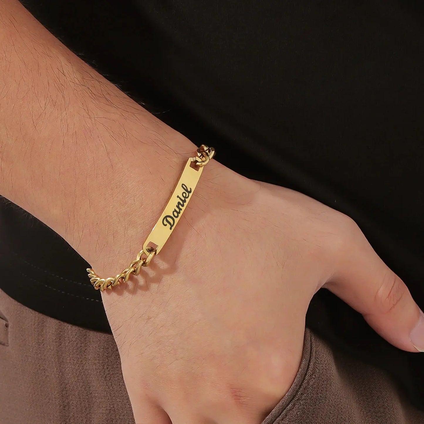 Ensemble de bracelets personnalisés pour couple avec boîte rose, nom personnalisé, barre de date, bijoux pour mari, petit ami, bracelets du jour de Léon pour elle Ma boutique