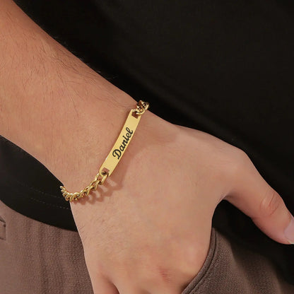 Ensemble de bracelets personnalisés pour couple avec boîte rose, nom personnalisé, barre de date, bijoux pour mari, petit ami, bracelets du jour de Léon pour elle Ma boutique