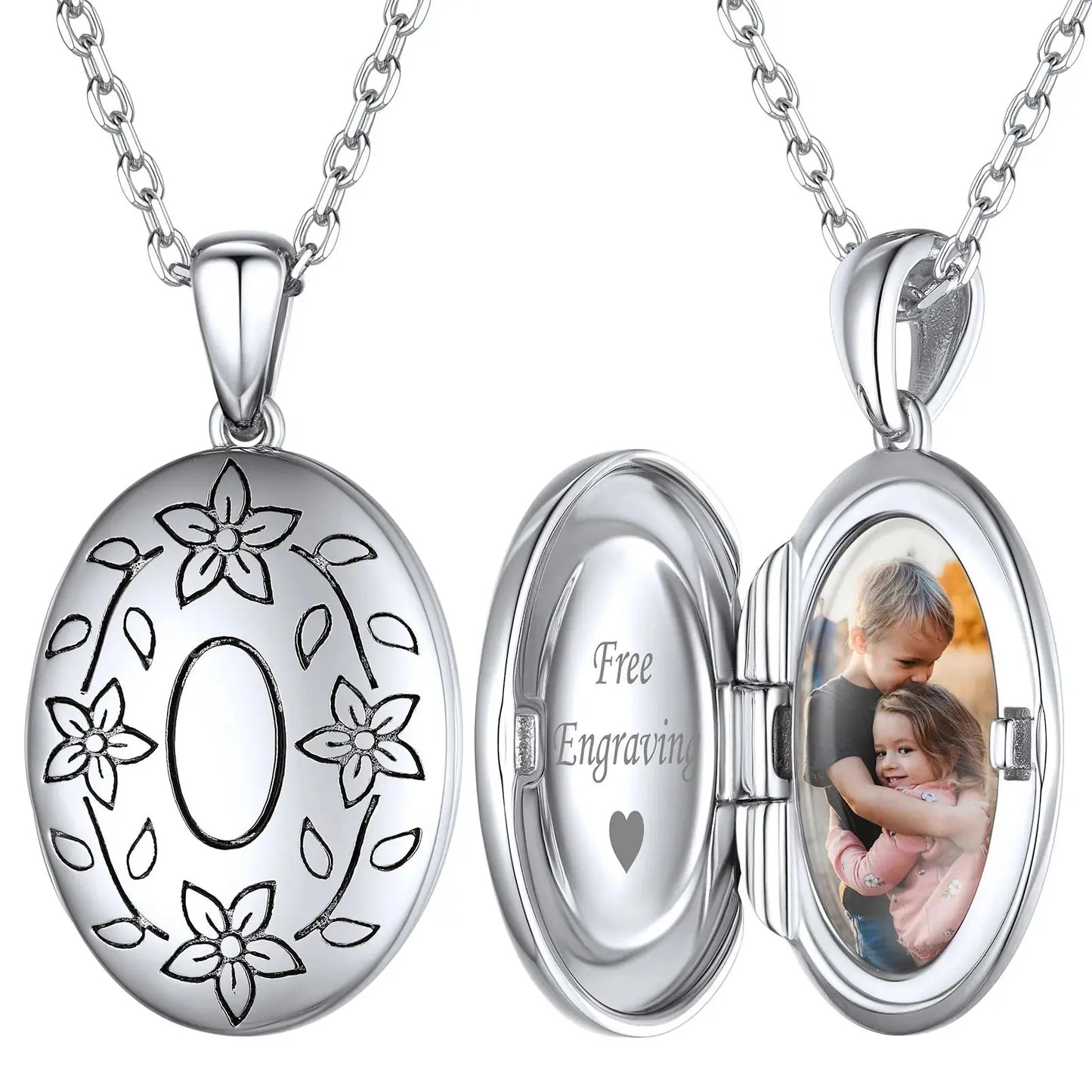 U7 925 argent Sterling personnalisé Photo ovale médaillon collier pour les femmes personnalisé graver fleur votre photo bijoux cadeau pour elle Ma boutique