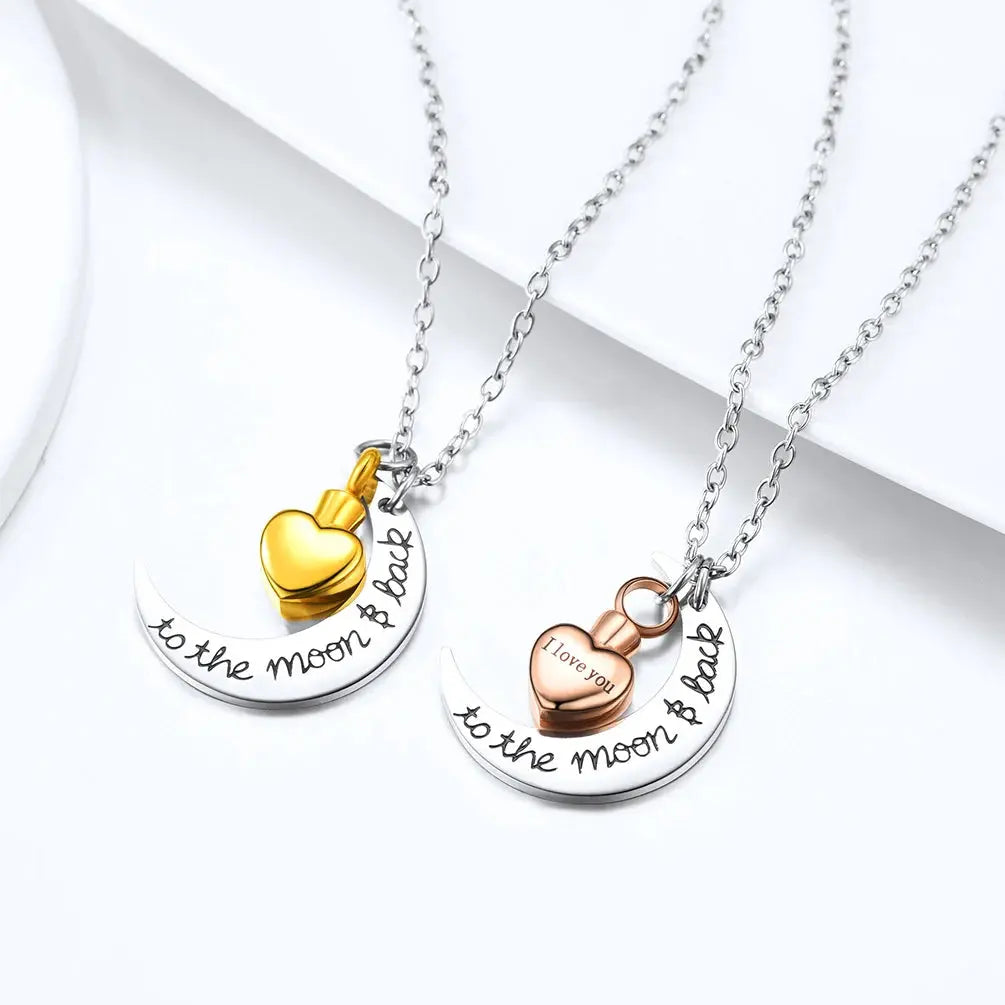 croissant de lune coeur urne collier crémation bijoux pour cendres je t'aime à la lune et au dos Double pendentif à breloque 