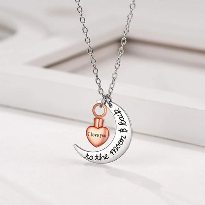 pendentif croissant de lune coeur urne collier crémation pour cendres je t'aime à la lune 