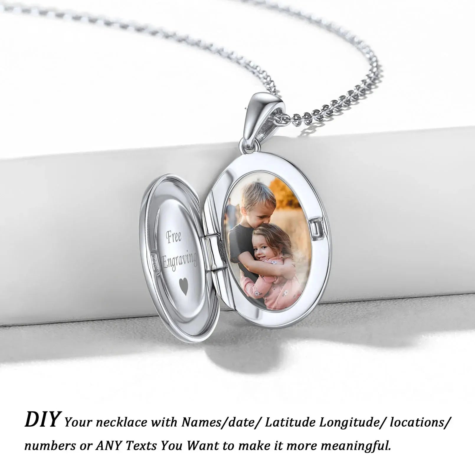 U7 925 argent Sterling personnalisé Photo ovale médaillon collier pour les femmes personnalisé graver fleur votre photo bijoux cadeau pour elle Ma boutique