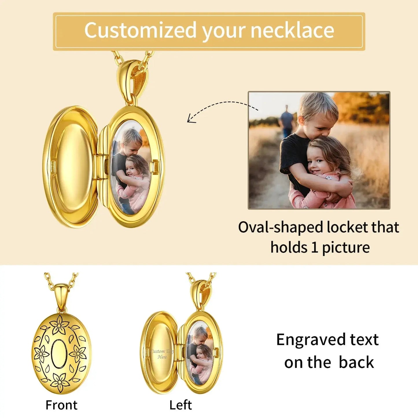 U7 925 argent Sterling personnalisé Photo ovale médaillon collier pour les femmes personnalisé graver fleur votre photo bijoux cadeau pour elle Ma boutique