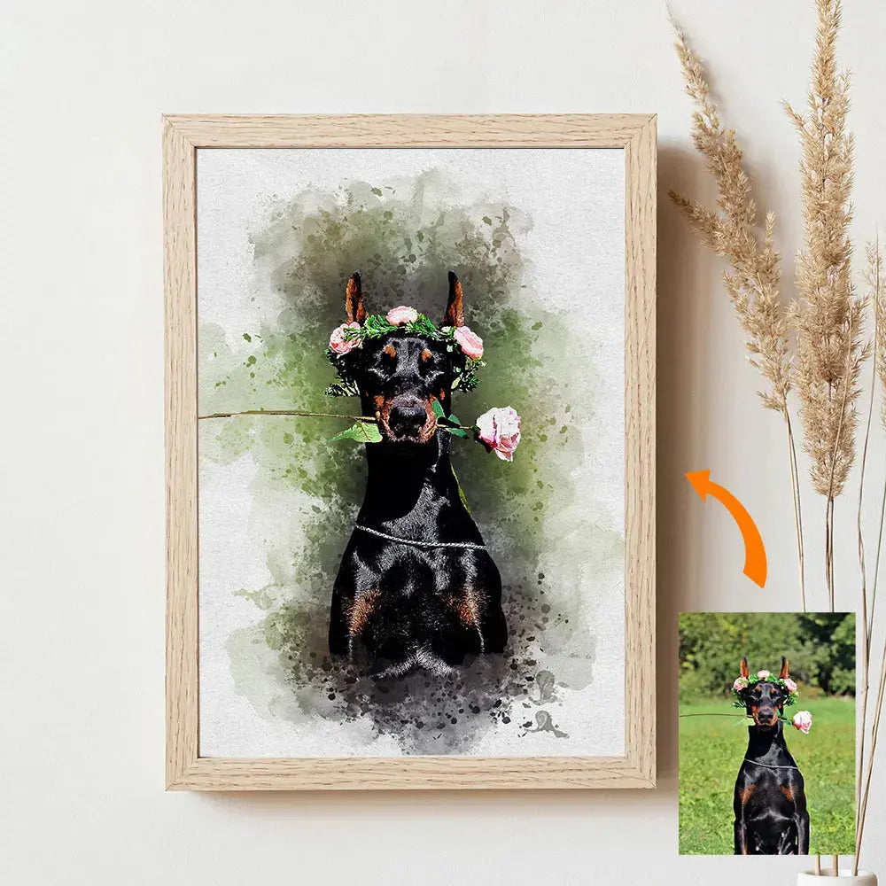 Cadeau commémoratif pour animaux de compagnie Portrait personnalisé - Toile personnalisée pour chien et chat de photo - Art aquarelle pont arc-en-ciel Ma boutique