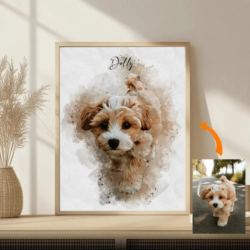Cadeau commémoratif pour animaux de compagnie Portrait personnalisé - Toile personnalisée pour chien et chat de photo - Art aquarelle pont arc-en-ciel Ma boutique
