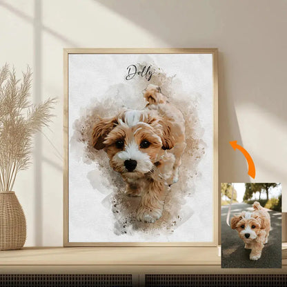 Cadeau commémoratif pour animaux de compagnie Portrait personnalisé - Toile personnalisée pour chien et chat de photo - Art aquarelle pont arc-en-ciel Ma boutique